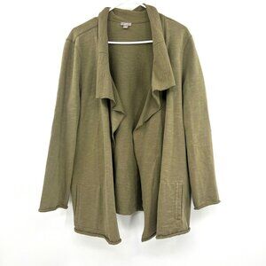 J.Jill Olive Green 100% Cotton Open Front Cardigan Sweater Jacket Women's XL